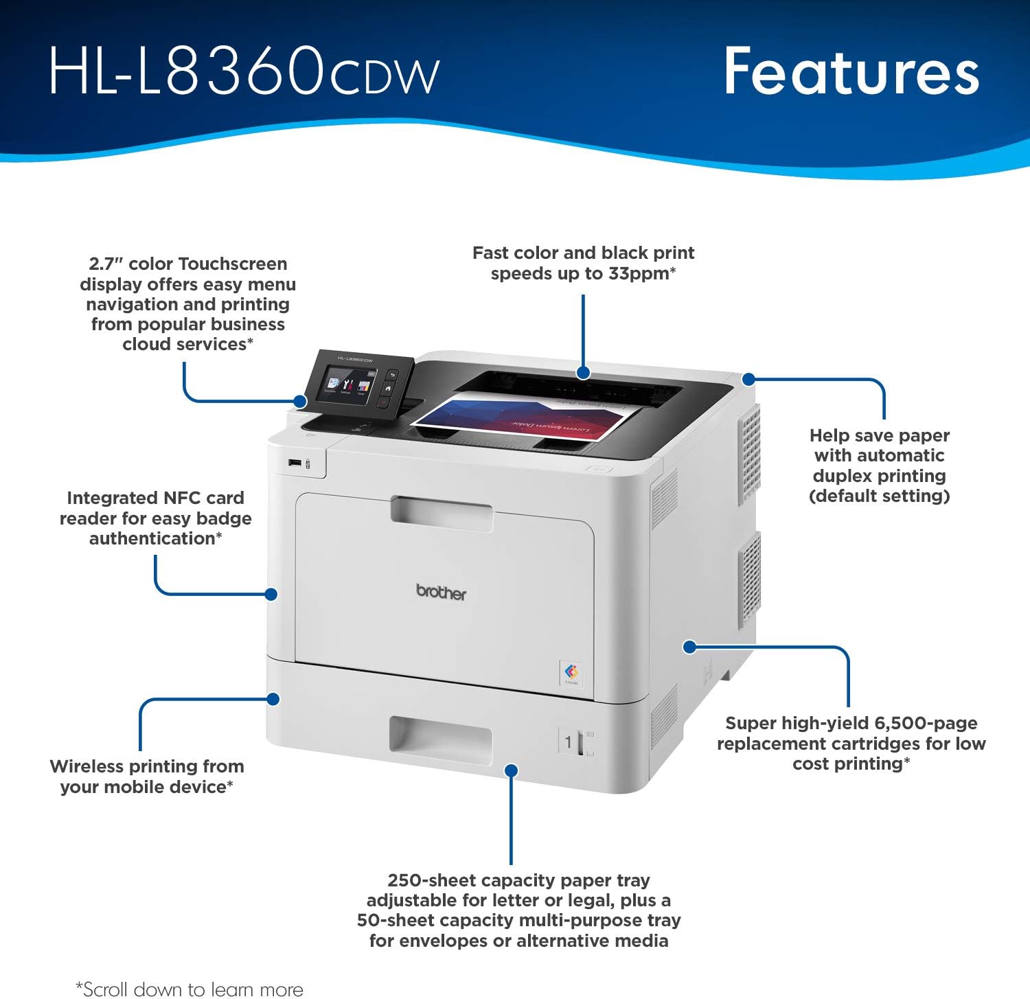 Brother Business Color Laser Printer, HL-L8360CDW, Wireless Networking, Automatic Duplex Printing, Mobile Printing, Cloud printing,  Dash Replenishment Ready,White - Image 2